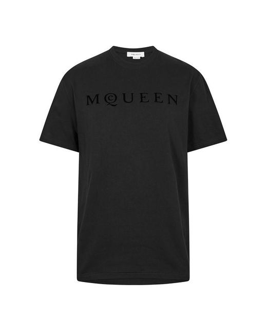 McQueen Black Alex Flock Print T-Shirt for men