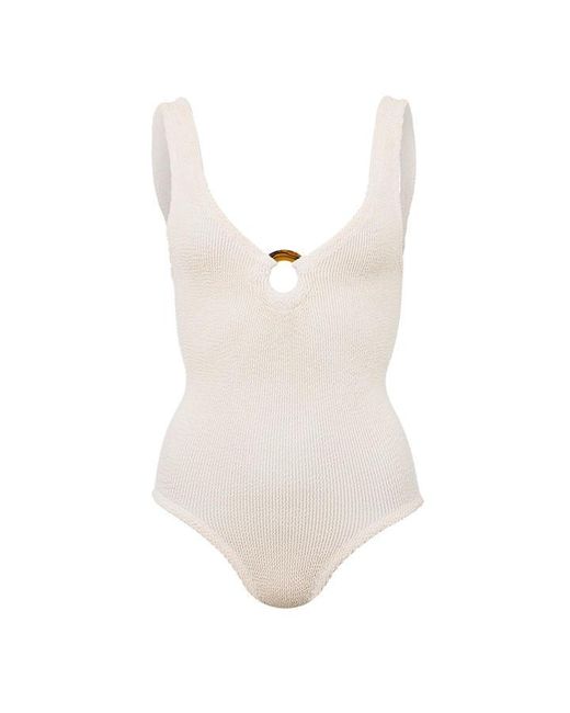 Hunza G White Celine Swim Scoop Neck Swimsuit