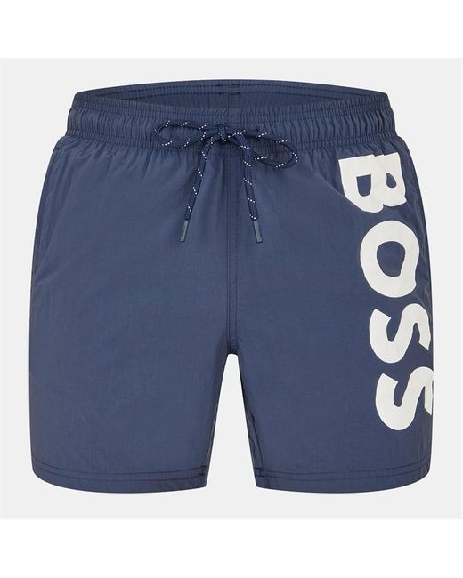 Boss Blue Octopus Swim Shorts With Bold Branding for men