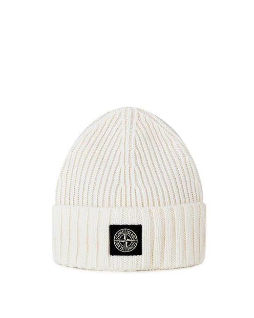 Stone Island White Stone Logo Beanie for men