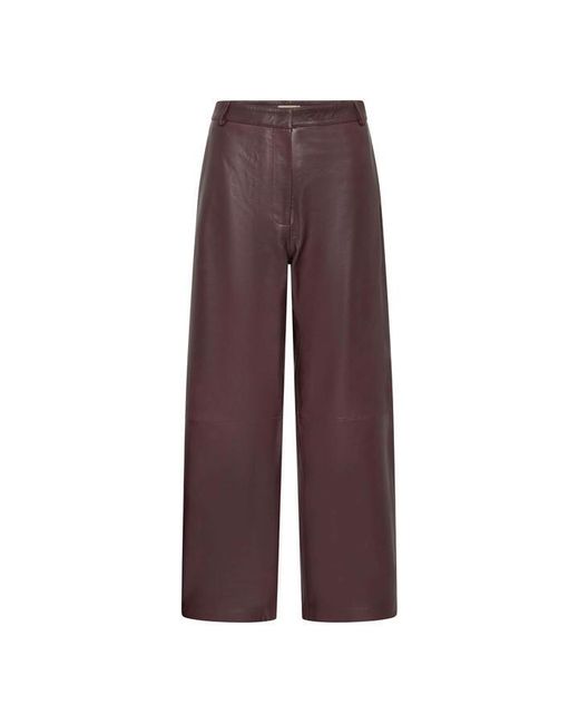 St. Agni Purple Leather Wide Leg Trousers
