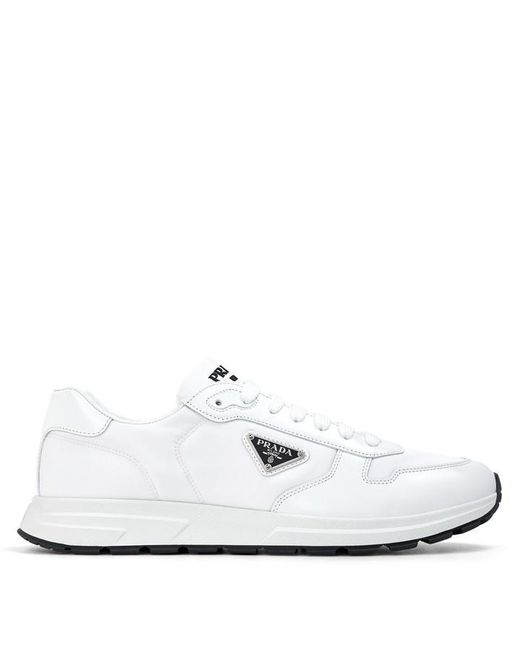 Prada White Triangle Logo Re-Nylon Trainers for men