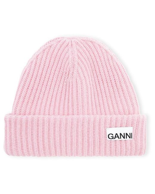 Ganni Pink Rib Knit Beanie
