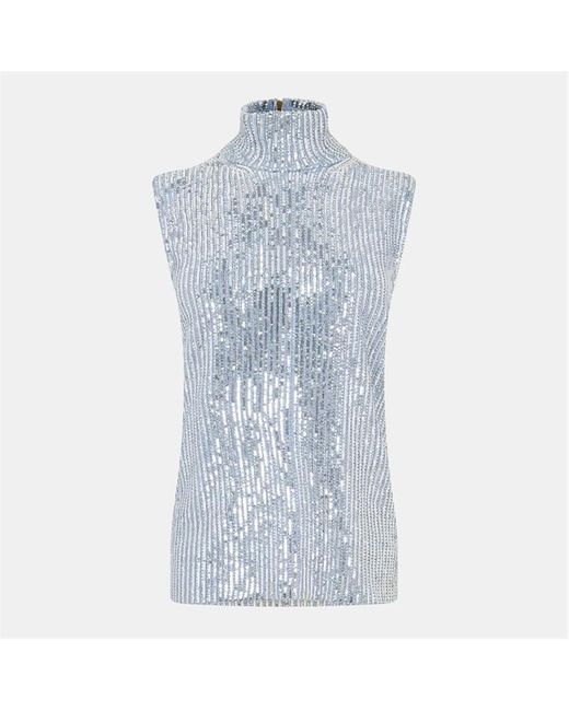 Gucci Blue Turtleneck Fitted Knitted Top
