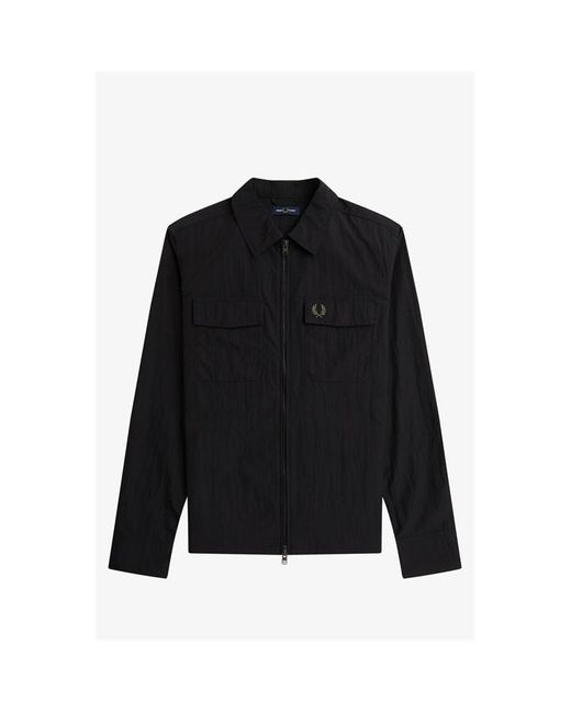 Fred Perry Black Long Sleeve Zip Overshirt for men