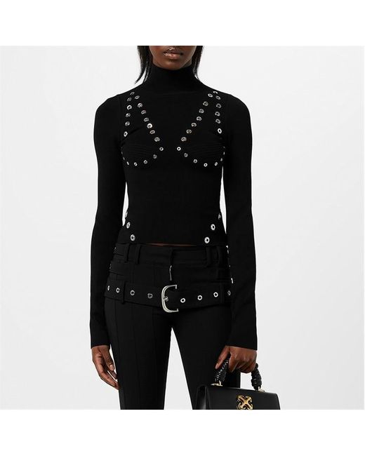 Off-White c/o Virgil Abloh Black Off Eyelet Knitted Top