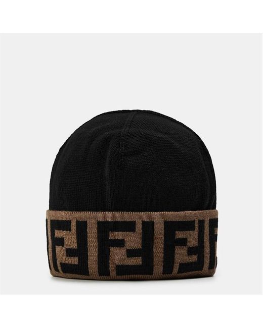 Fendi Black Ff-Motif Beanie for men