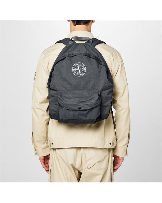 Stone Island Blue Garment-Dyed Nylon Backpack With Compass Logo for men