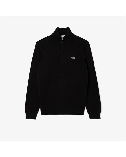 Lacoste Black Quarter Zip Cotton Fine Knit Crew Neck Jumper for men