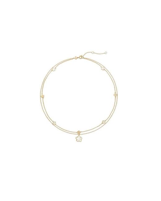 Tory Burch Blue Flower Pendant Chain Necklaces
