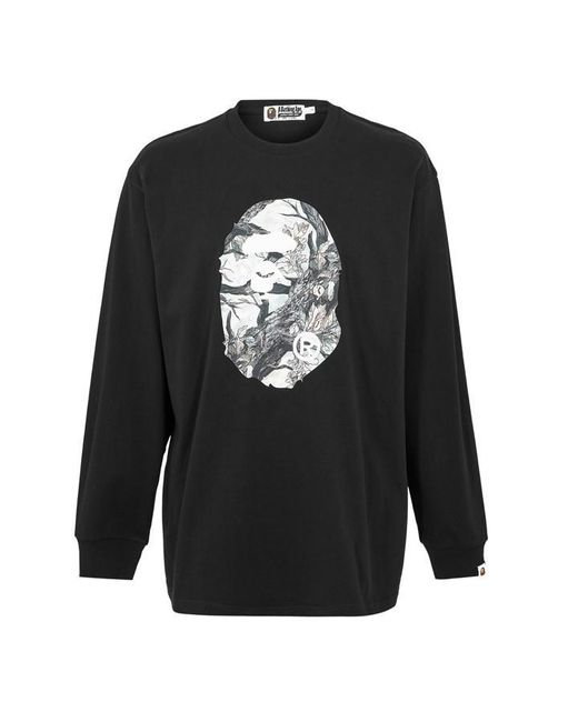 A Bathing Ape Black Tree Edge Long Sleeve T-Shirt for men