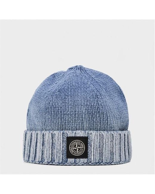Stone Island Blue Chenille Beanie for men