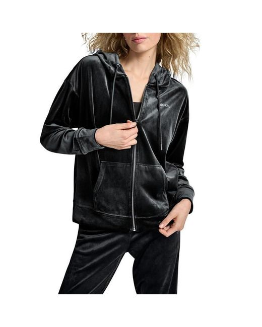 DKNY Black Sport Velour Full Zip Hoodie