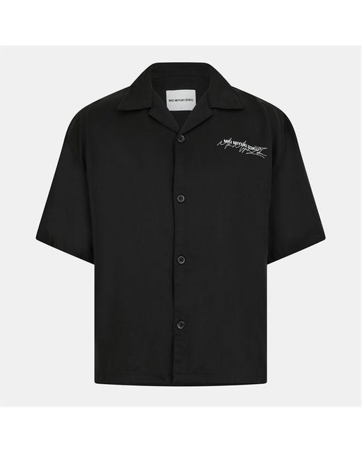 MKI Miyuki-Zoku Black Script Short Sleeve Bowling Shirt for men