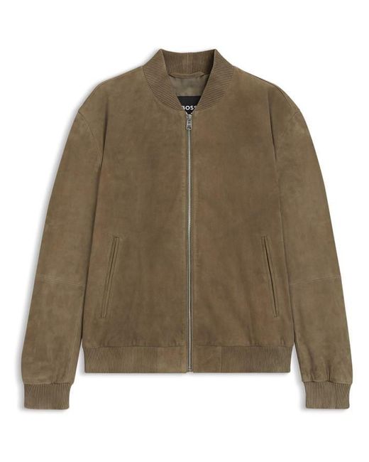 Boss Green Suede Long Sleeve Leather Jacket for men