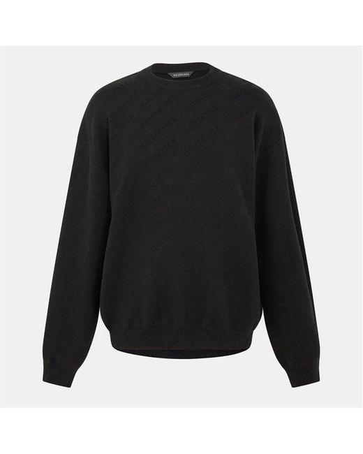 Balenciaga Black All-Over Logo Crew Sweater for men