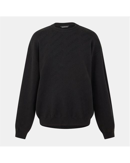 Balenciaga Black All-Over Logo Crew Sweater for men