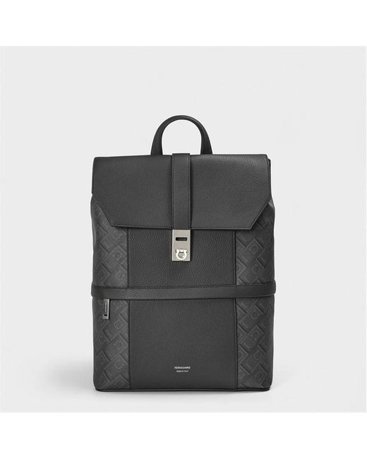Ferragamo Black Rocco Plaid Backpack for men