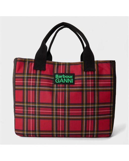 BARBOUR X GANNI Red Waxed Tote Bag