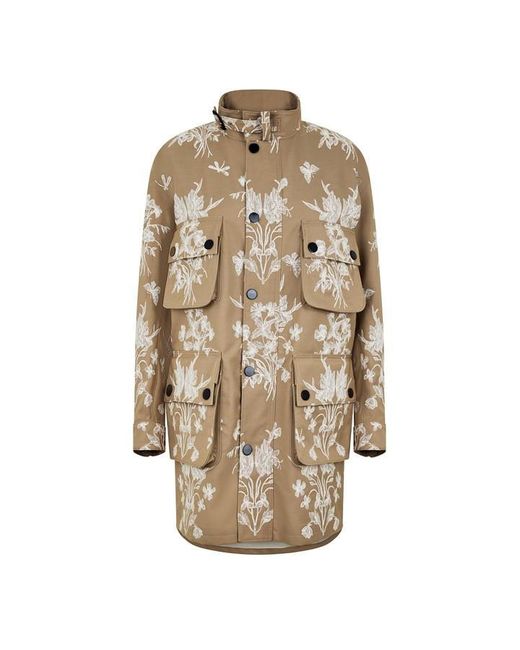 Giambattista Valli Natural Floral Embroidered Long Sleeve Parka
