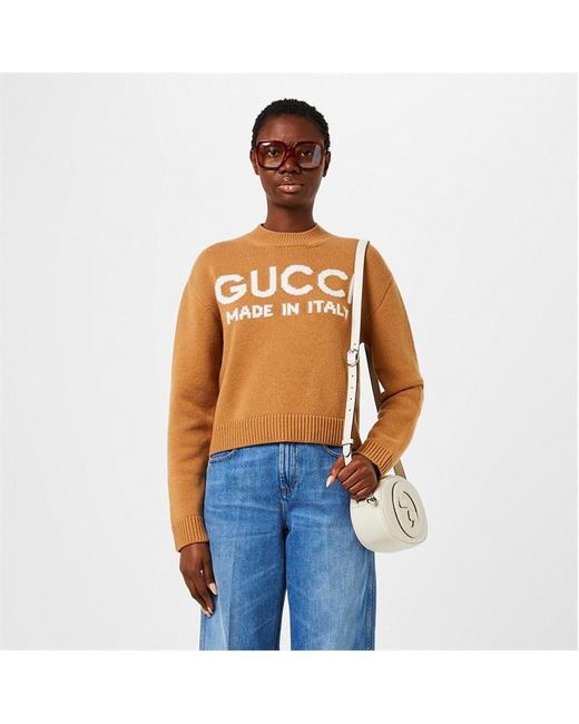 Gucci Brown Made In Italy Logo Knit Jumper