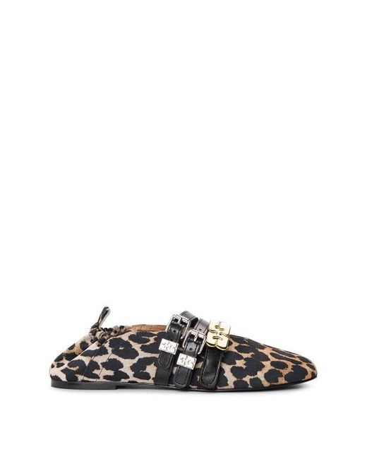 Ganni Black Tropical Flocked Printed Ballet Pumps