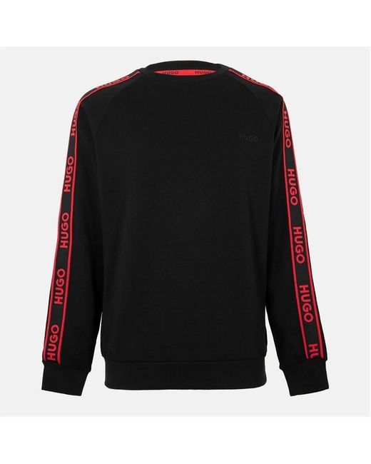 HUGO Black Liam Crew Sweatshirt With Logo Tape Detail for men