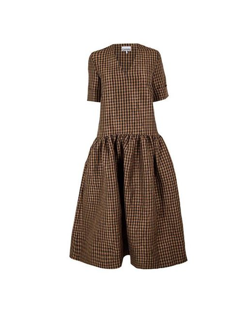Ganni Brown Crkle Taf Long Maxi Dress