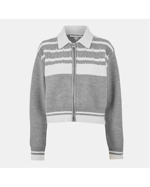The Couture Club Gray Emblem Zip Crew Neck Jumper
