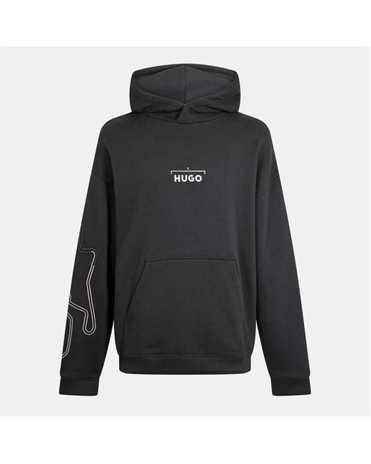 HUGO Black Racing-Print Hoodie for men