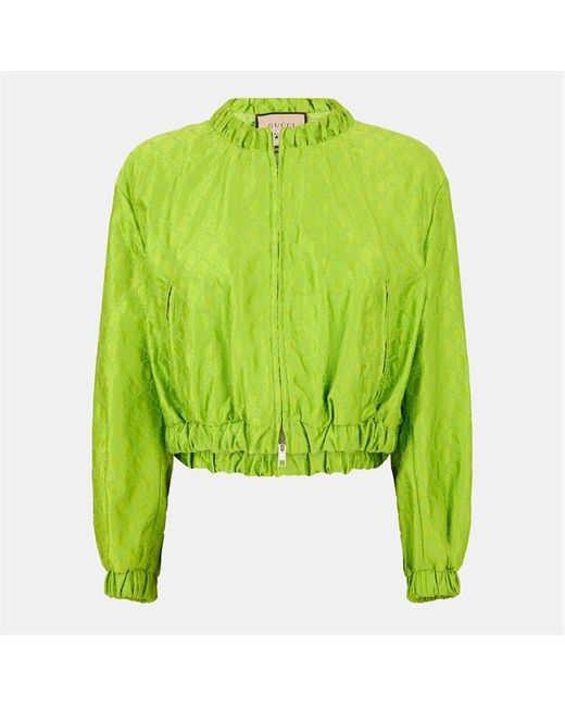 Gucci Green Toned Zipper Monogram Bomber Jacket