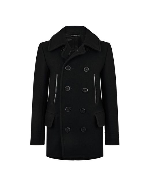 Tom Ford Black Melton Peacoat for men