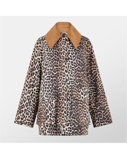 Ganni Black Leopard Printed Canvas Midi Jacket