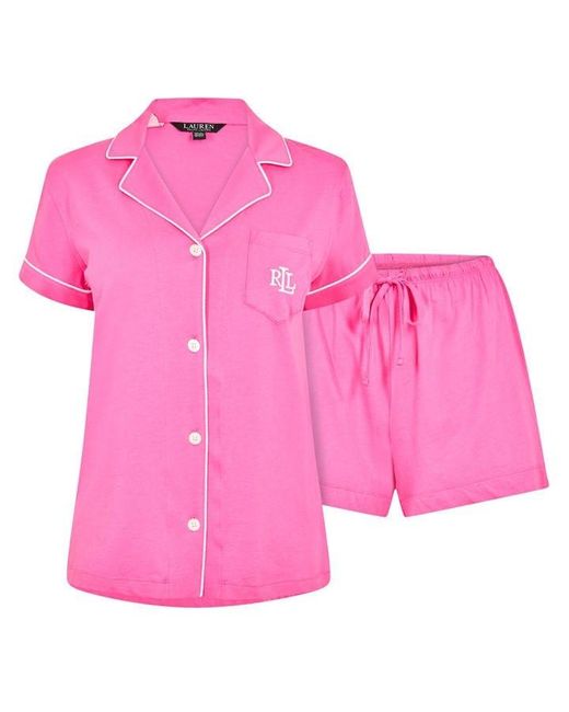 Ralph Lauren Pink Notch Collar Short Sleeve Pyjama Set