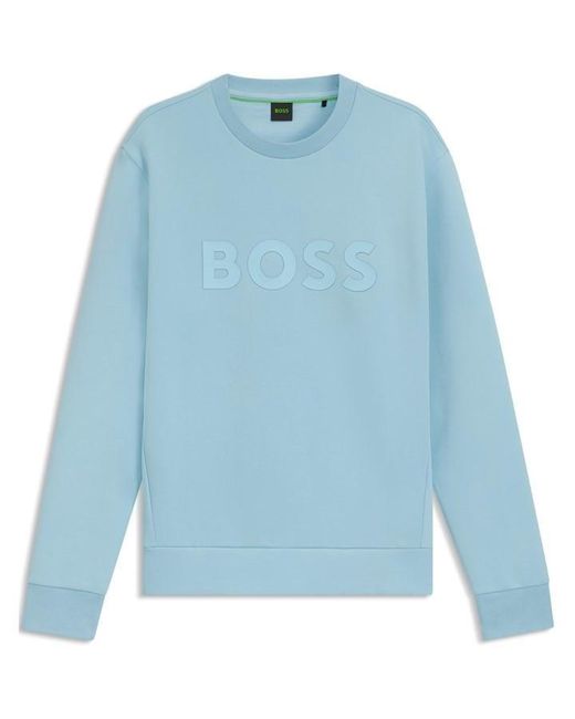 Boss Blue Stretch Cotton Logo Sweatshirt for men