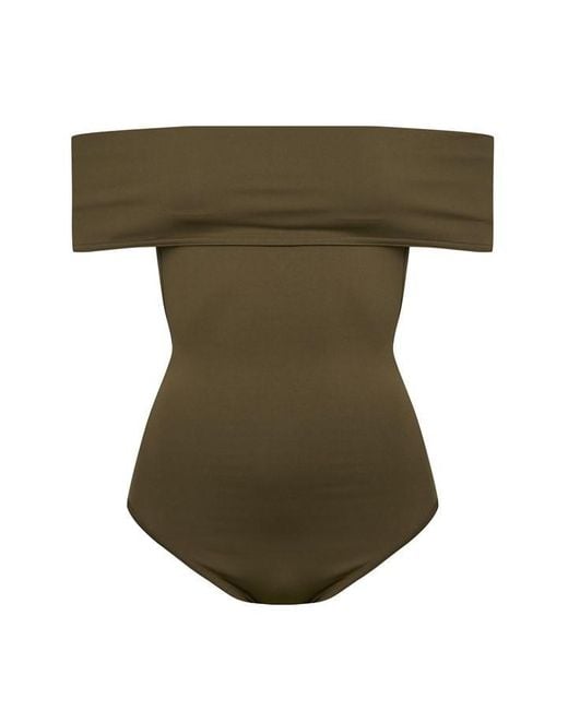 Bottega Veneta Green Stretch Nylon Off-the-shoulder Swimsuit
