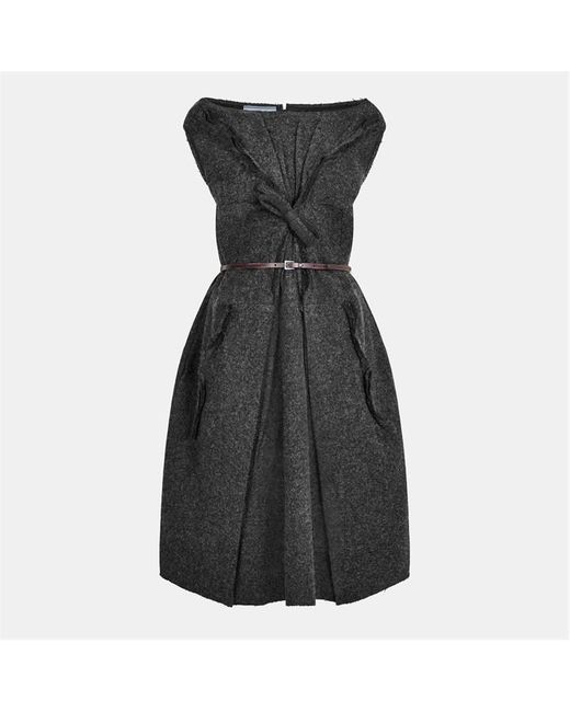 Prada Black Midi Double-Faced Fabric A Line Dress