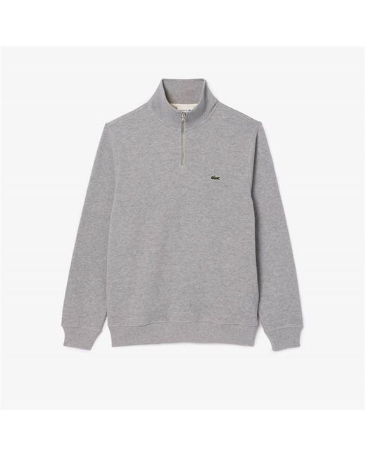 Lacoste Gray Logo-embroidered Half-zip Cotton-knit Sweatshirt for men