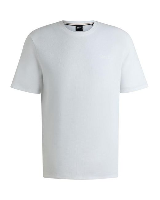 Boss White Bodywear Waffle T-Shirt With Structured Design for men