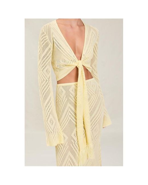 Devon Windsor Yellow Vale Crochet Tie-Front Top