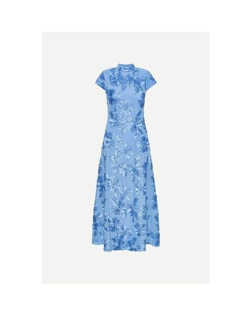 ROTATE BIRGER CHRISTENSEN Blue A-Line Long Dress With Embossed Floral Motif