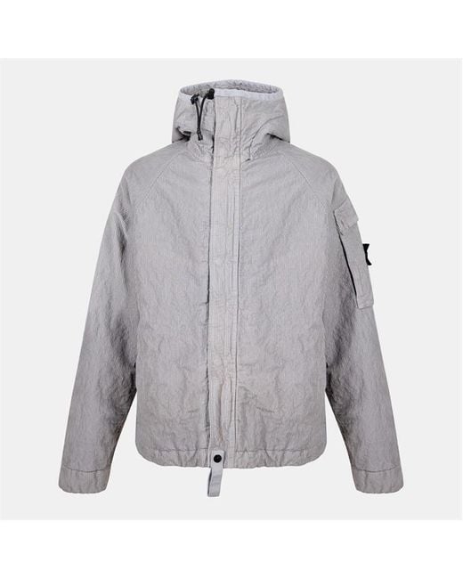Stone Island Gray Cord Hood Medium Puffer Jacket for men