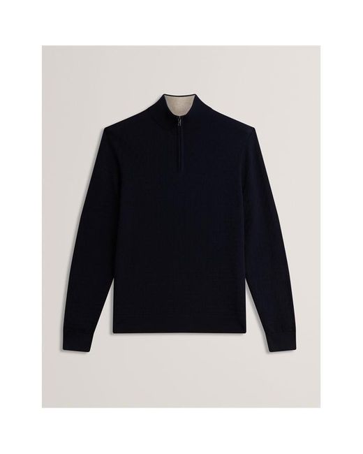Ted Baker Blue Stitch Half Zip Knitted Top for men