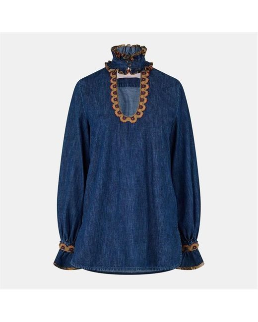 Valentino Blue Embroidered Chambray Denim Top