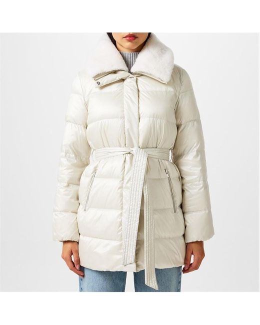 Ralph Lauren Gray Faux-shearling-trim Belted Down Coat