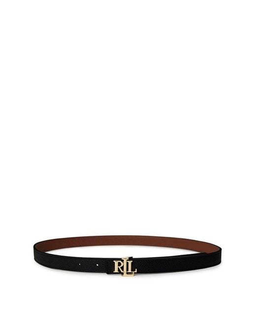 Ralph Lauren Brown Logo Reversible Leather Skinny Belt