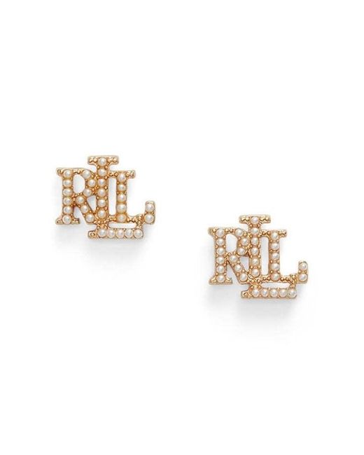 Ralph Lauren Metallic Lauren Ralph Lauren Pearl & Logo Stud Earrings