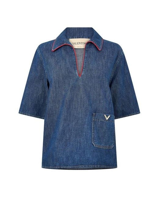 Valentino Blue Val Chambray Shirt Ld63