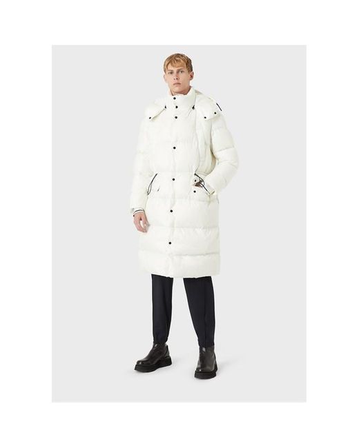 Emporio Armani White Long Down Puffer Jacket for men