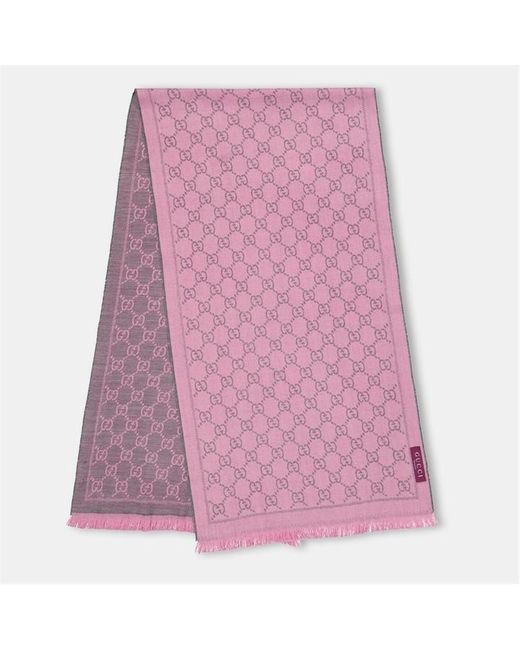 Gucci Purple Gg Logo Wool Scarf